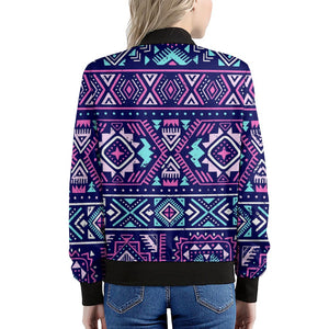 Blue And Pink Aztec Pattern Print Women's Bomber Jacket