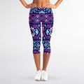 Blue And Pink Aztec Pattern Print Women's Capri Leggings