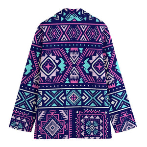 Blue And Pink Aztec Pattern Print Women's Cotton Blazer