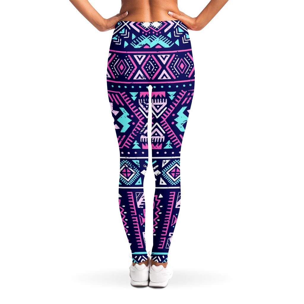 Blue And Pink Aztec Pattern Print Women's Leggings