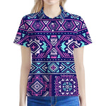 Blue And Pink Aztec Pattern Print Women's Polo Shirt
