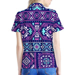 Blue And Pink Aztec Pattern Print Women's Polo Shirt