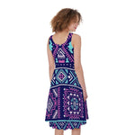 Blue And Pink Aztec Pattern Print Women's Sleeveless Dress