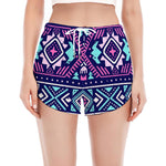 Blue And Pink Aztec Pattern Print Women's Split Running Shorts
