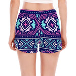 Blue And Pink Aztec Pattern Print Women's Split Running Shorts