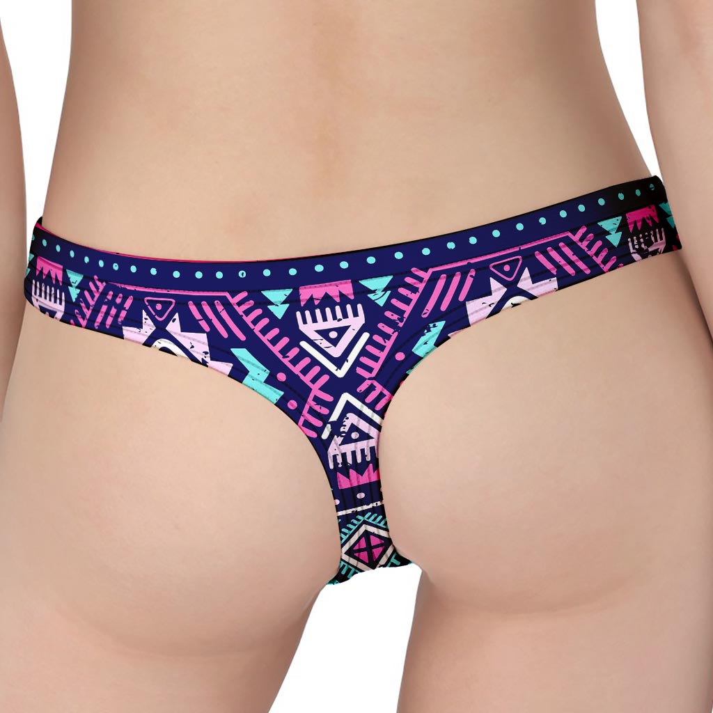 Blue And Pink Aztec Pattern Print Women's Thong