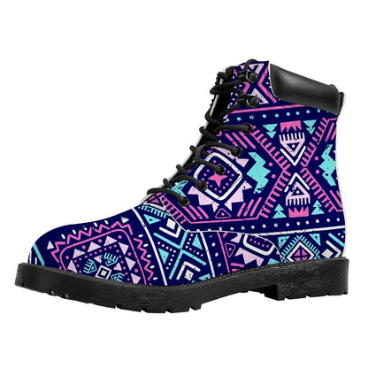 Blue And Pink Aztec Pattern Print Work Boots