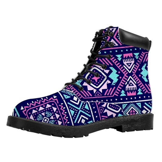 Blue And Pink Aztec Pattern Print Work Boots