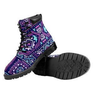 Blue And Pink Aztec Pattern Print Work Boots