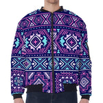 Blue And Pink Aztec Pattern Print Zip Sleeve Bomber Jacket