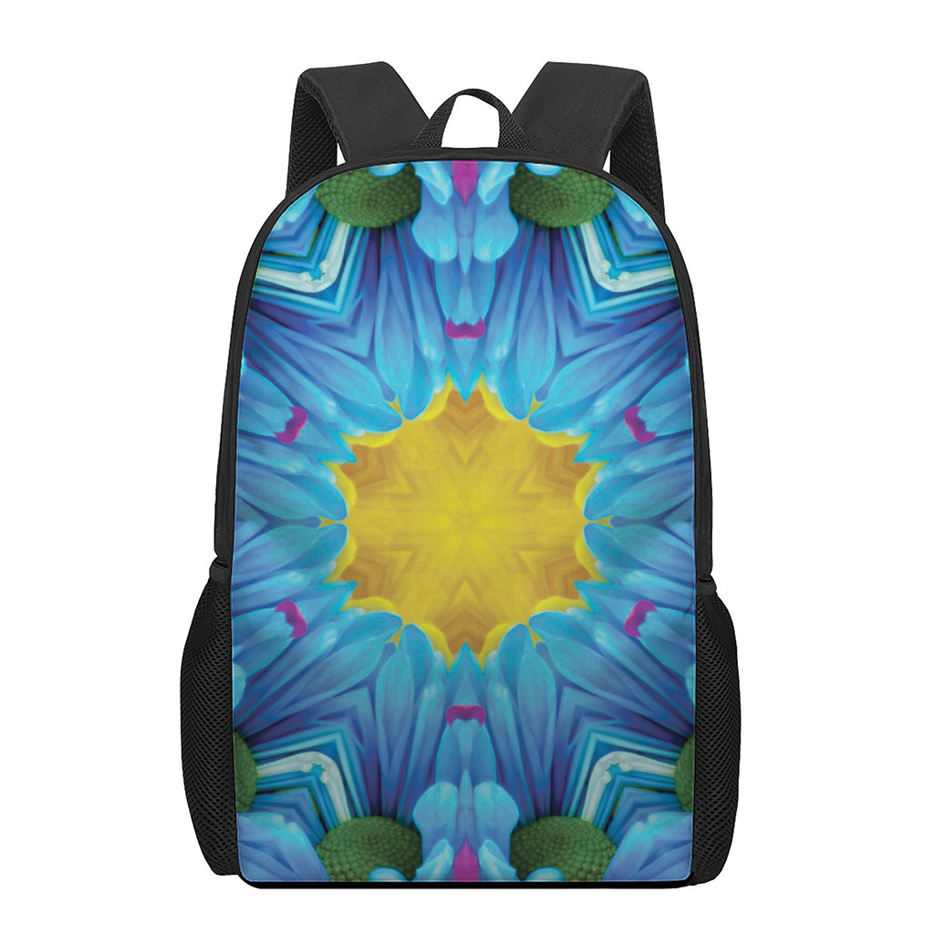 Blue And Pink Flowers Kaleidoscope Print 17 Inch Backpack