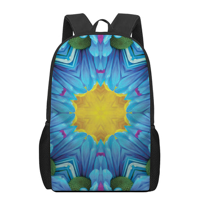 Blue And Pink Flowers Kaleidoscope Print 17 Inch Backpack