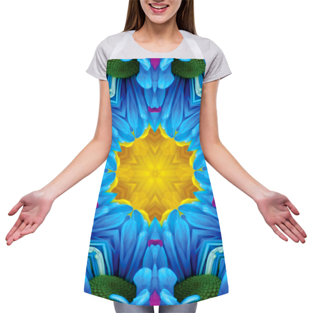 Blue And Pink Flowers Kaleidoscope Print Adjustable Apron