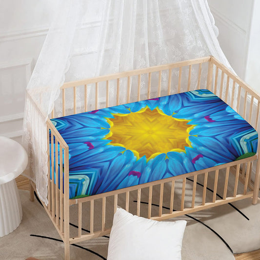 Blue And Pink Flowers Kaleidoscope Print Baby Crib Sheet