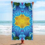 Blue And Pink Flowers Kaleidoscope Print Beach Towel