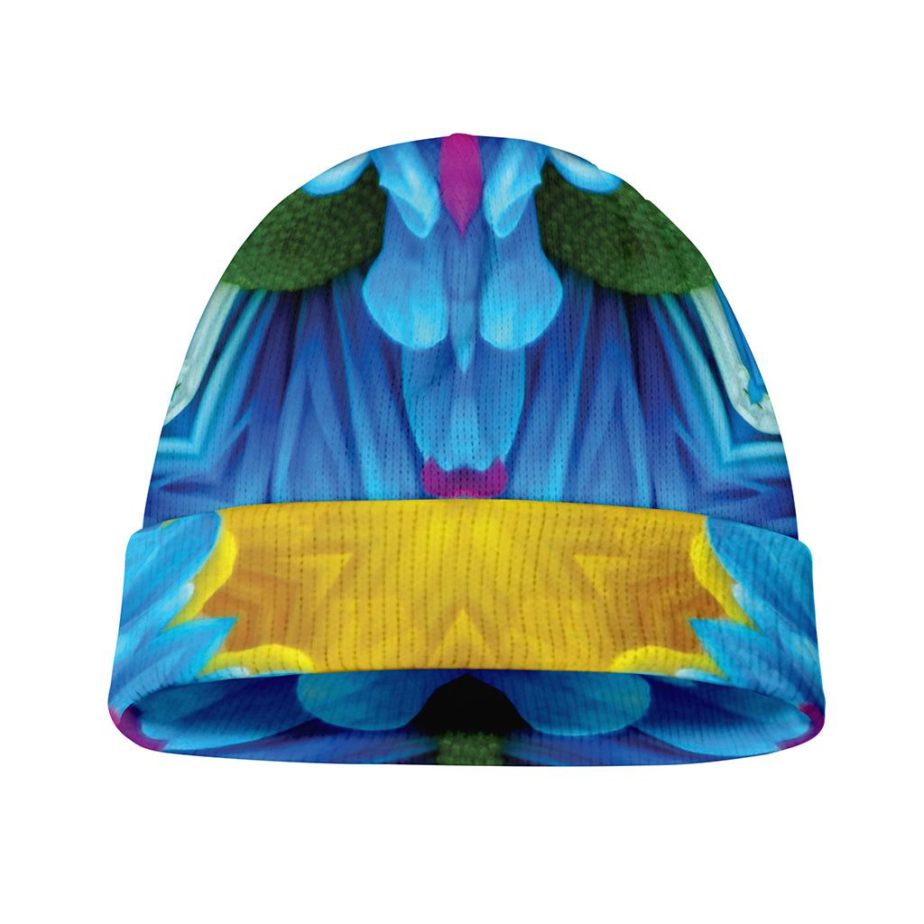 Blue And Pink Flowers Kaleidoscope Print Beanie