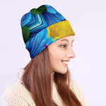 Blue And Pink Flowers Kaleidoscope Print Beanie