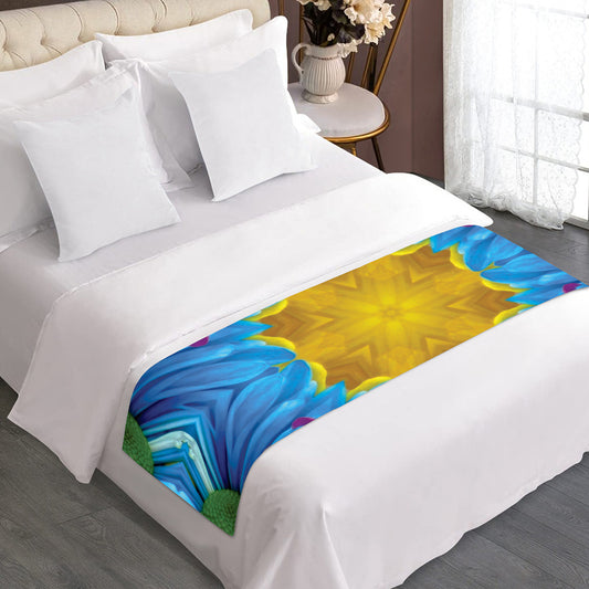 Blue And Pink Flowers Kaleidoscope Print Bed Runner