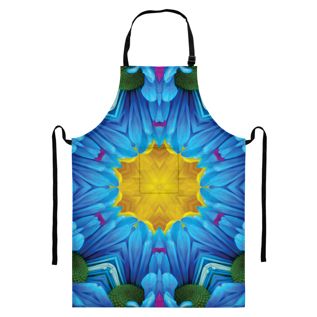 Blue And Pink Flowers Kaleidoscope Print Bib Apron With Pocket