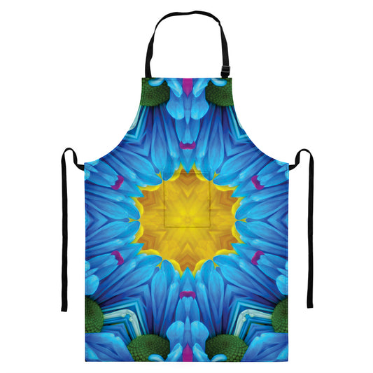 Blue And Pink Flowers Kaleidoscope Print Bib Apron With Pocket