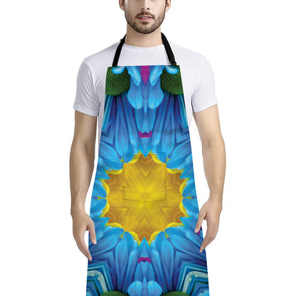 Blue And Pink Flowers Kaleidoscope Print Bib Apron With Pocket