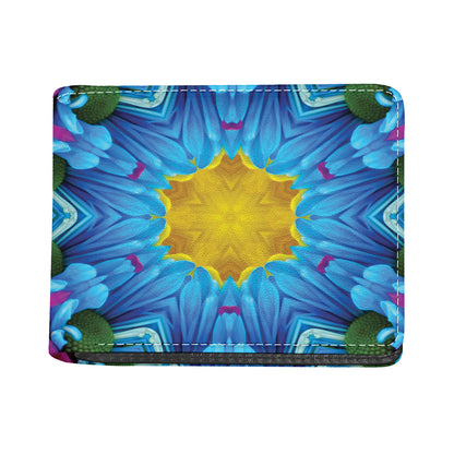 Blue And Pink Flowers Kaleidoscope Print Bifold Wallet