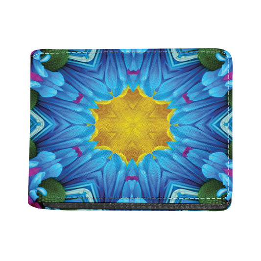 Blue And Pink Flowers Kaleidoscope Print Bifold Wallet