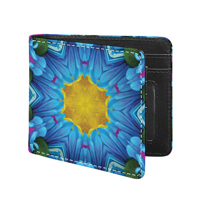 Blue And Pink Flowers Kaleidoscope Print Bifold Wallet