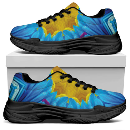 Blue And Pink Flowers Kaleidoscope Print Black Chunky Shoes