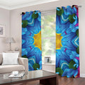 Blue And Pink Flowers Kaleidoscope Print Dimout Grommet Curtains