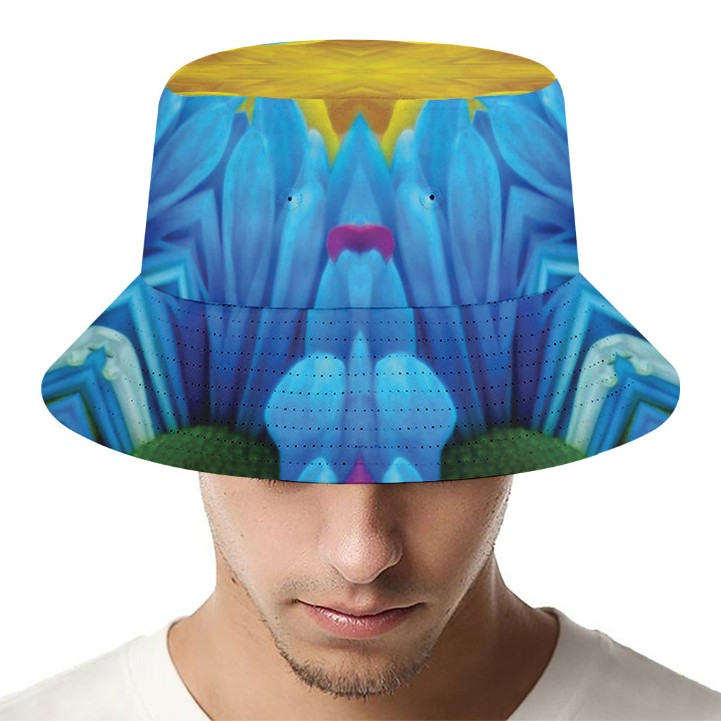 Blue And Pink Flowers Kaleidoscope Print Bucket Hat