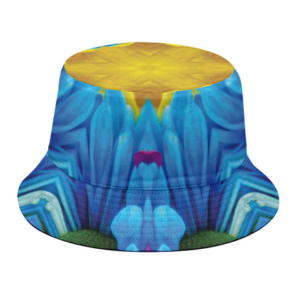 Blue And Pink Flowers Kaleidoscope Print Bucket Hat