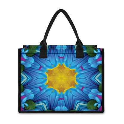 Blue And Pink Flowers Kaleidoscope Print Canvas Tote Bag