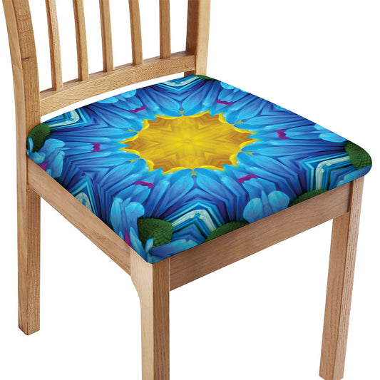 Blue And Pink Flowers Kaleidoscope Print Chair Cushion Cover