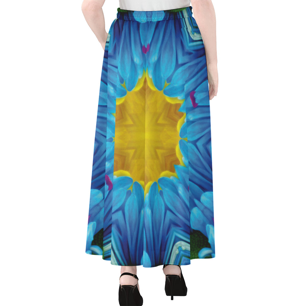 Blue And Pink Flowers Kaleidoscope Print Chiffon Maxi Skirt