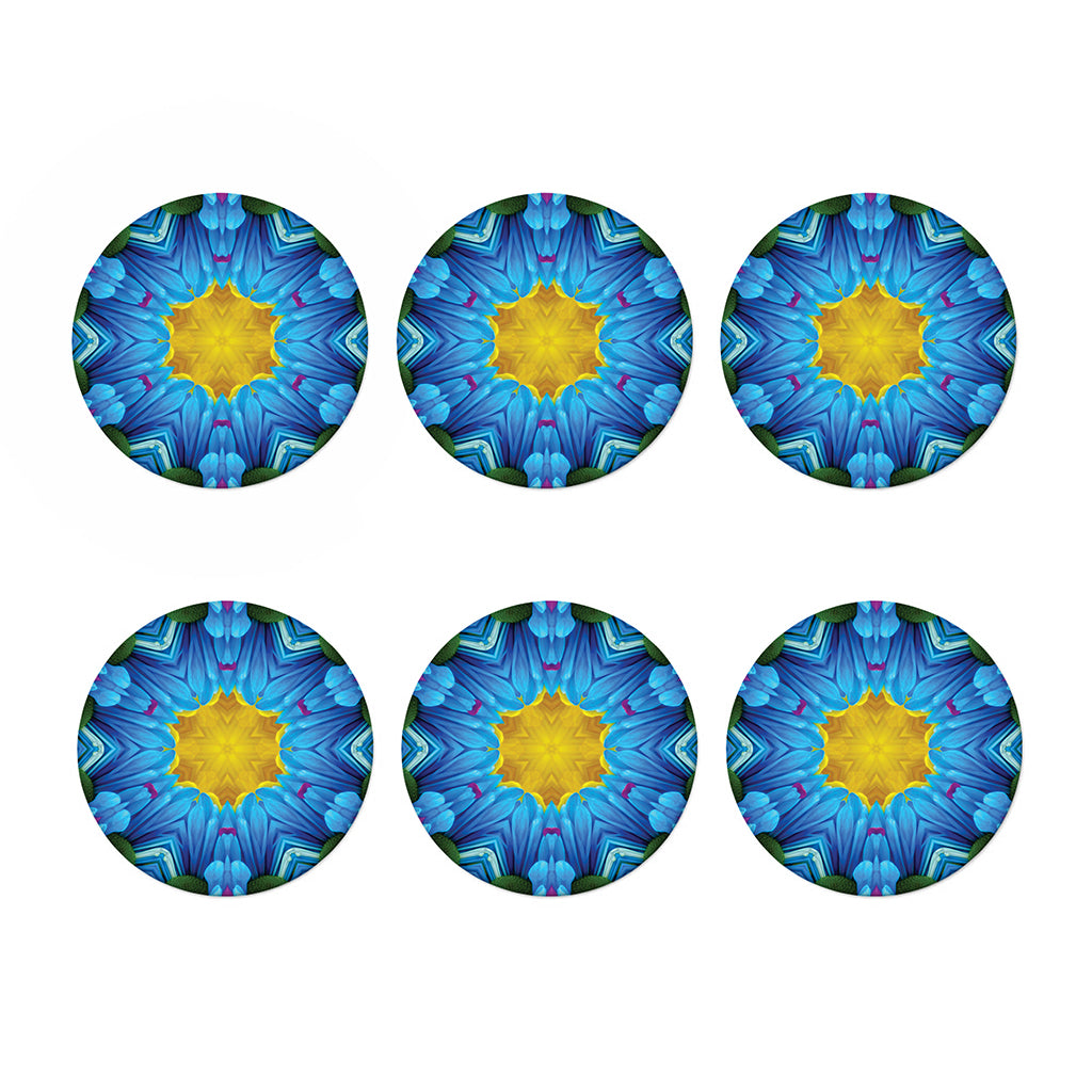 Blue And Pink Flowers Kaleidoscope Print Coaster Set