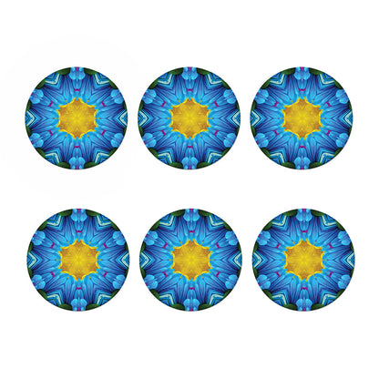 Blue And Pink Flowers Kaleidoscope Print Coaster Set
