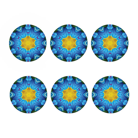 Blue And Pink Flowers Kaleidoscope Print Coaster Set