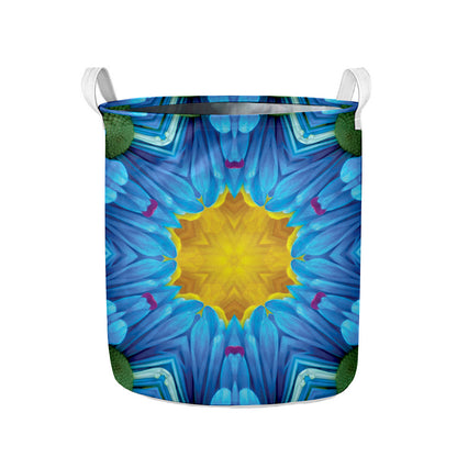 Blue And Pink Flowers Kaleidoscope Print Collapsible Laundry Basket