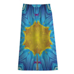 Blue And Pink Flowers Kaleidoscope Print Cotton Front Slit Maxi Skirt