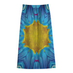 Blue And Pink Flowers Kaleidoscope Print Cotton Front Slit Maxi Skirt