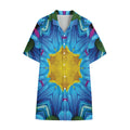 Blue And Pink Flowers Kaleidoscope Print Cotton Hawaiian Shirt
