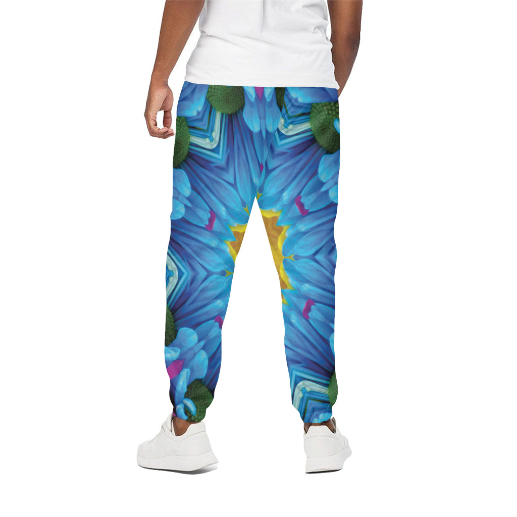 Blue And Pink Flowers Kaleidoscope Print Cotton Pants