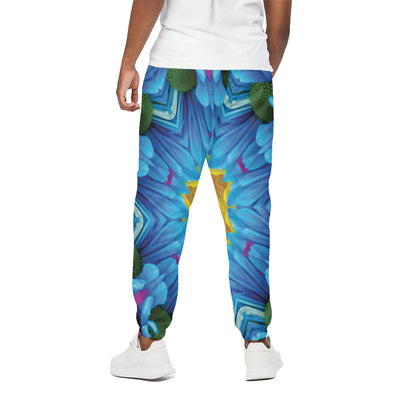 Blue And Pink Flowers Kaleidoscope Print Cotton Pants