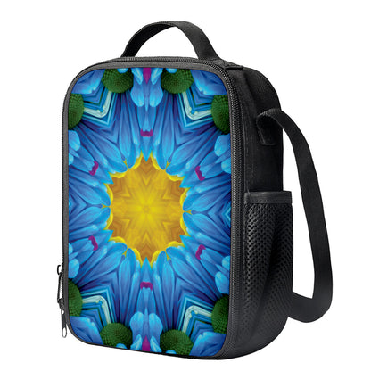 Blue And Pink Flowers Kaleidoscope Print Crossbody Lunch Bag