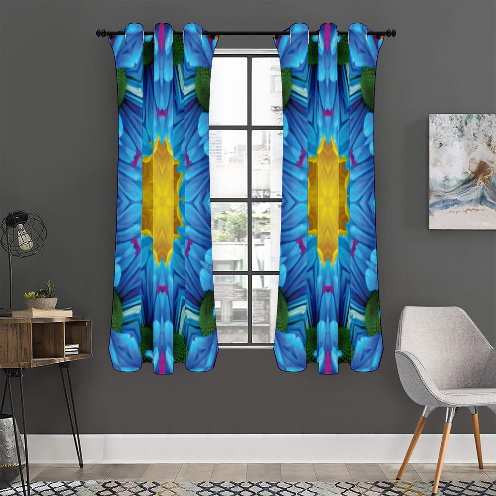 Blue And Pink Flowers Kaleidoscope Print Curtain