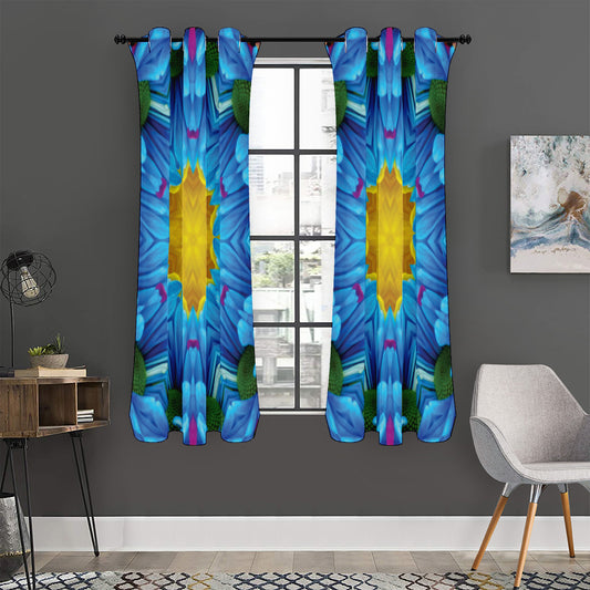 Blue And Pink Flowers Kaleidoscope Print Curtain