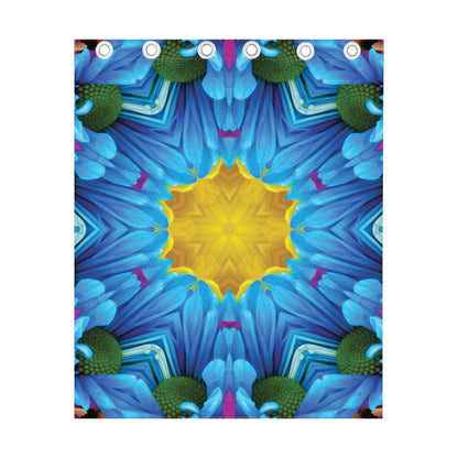 Blue And Pink Flowers Kaleidoscope Print Curtain