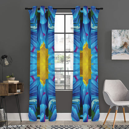 Blue And Pink Flowers Kaleidoscope Print Curtain
