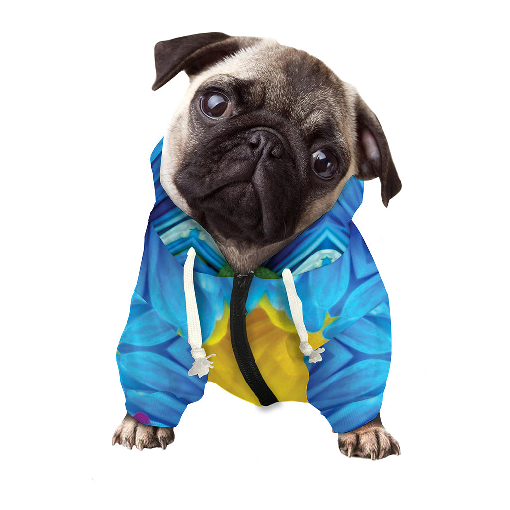 Blue And Pink Flowers Kaleidoscope Print Dog Zip Up Hoodie